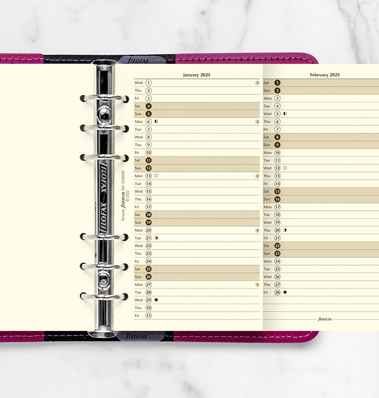 Jahresplaner Leporello englisch Cotton Cream Personal 2025 Filofax