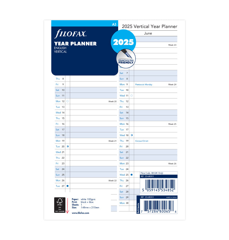Jahresplaner Leporello englisch a5 2025 Filofax Filofax CH