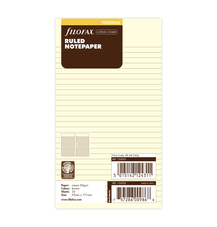 Notizpapier Cotton Cream liniert - Personal