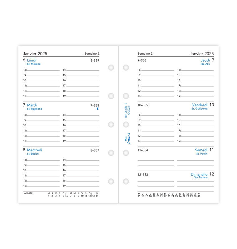 Semaine sur deux pages - français - Mini - 2025 - 25-68112