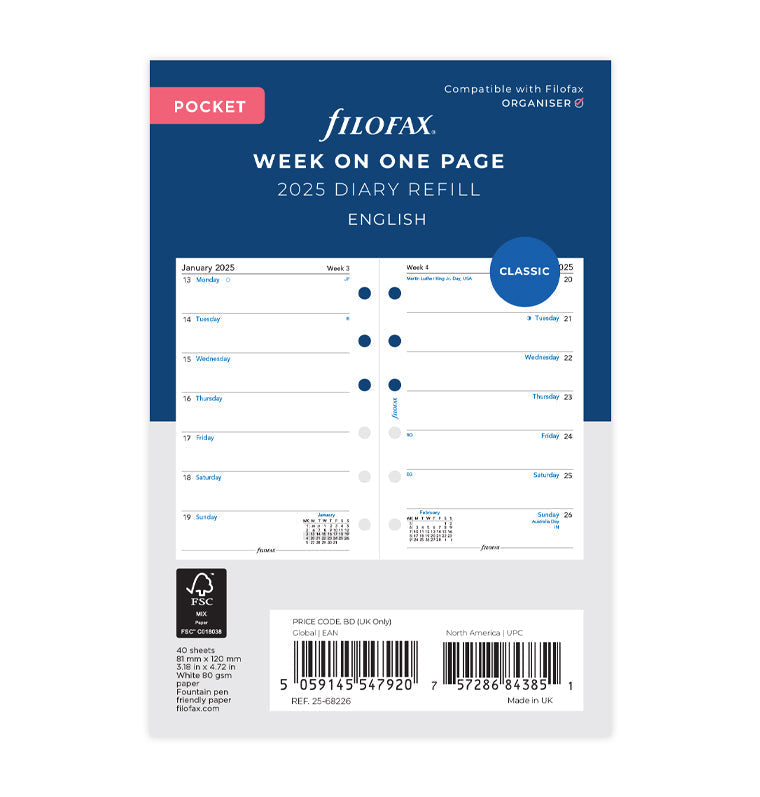 FILOFAX Kalendereinlage Pocket 2024 – Year Planer Für Notebooks Im Taschenformat