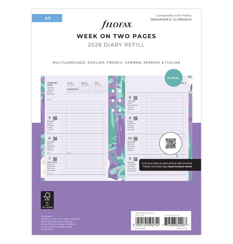 Filofax 1 Woche / 2 Seiten Illustrated Diary Pack A5 2026 26-6351