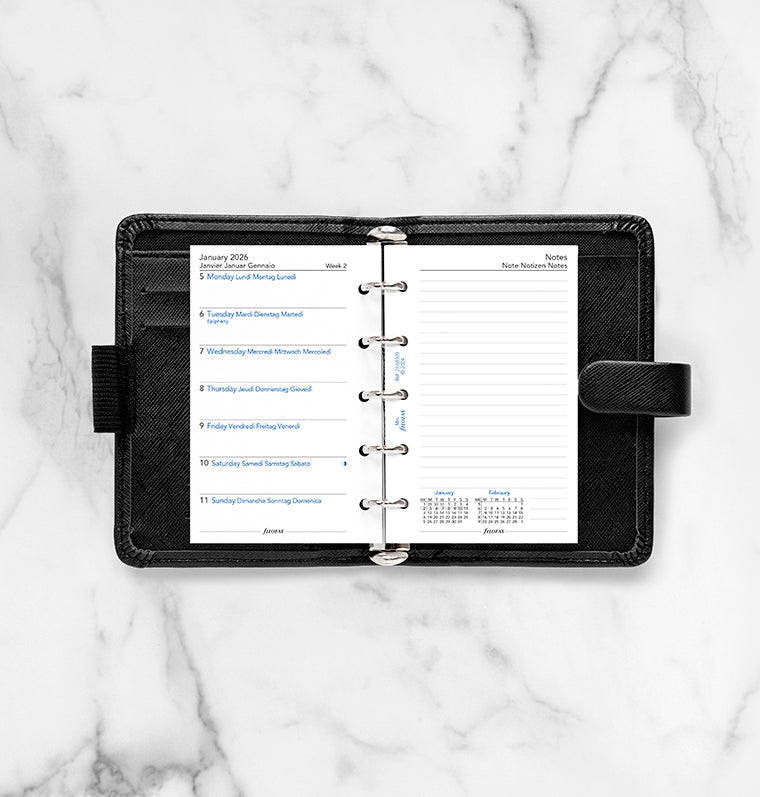 Filofax 1 Woche / 1 Seite + 1 Seite Notizen, multilingual Mini 2026 26-68109
