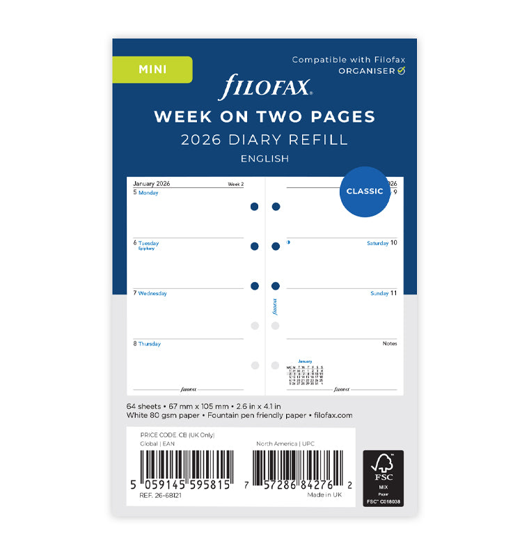 Filofax 1 Woche / 2 Seiten englisch Mini 2026 26-68121