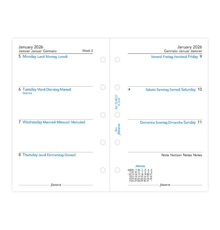 Filofax 1 Woche / 2 Seiten multilingual Mini 2026 26-68127