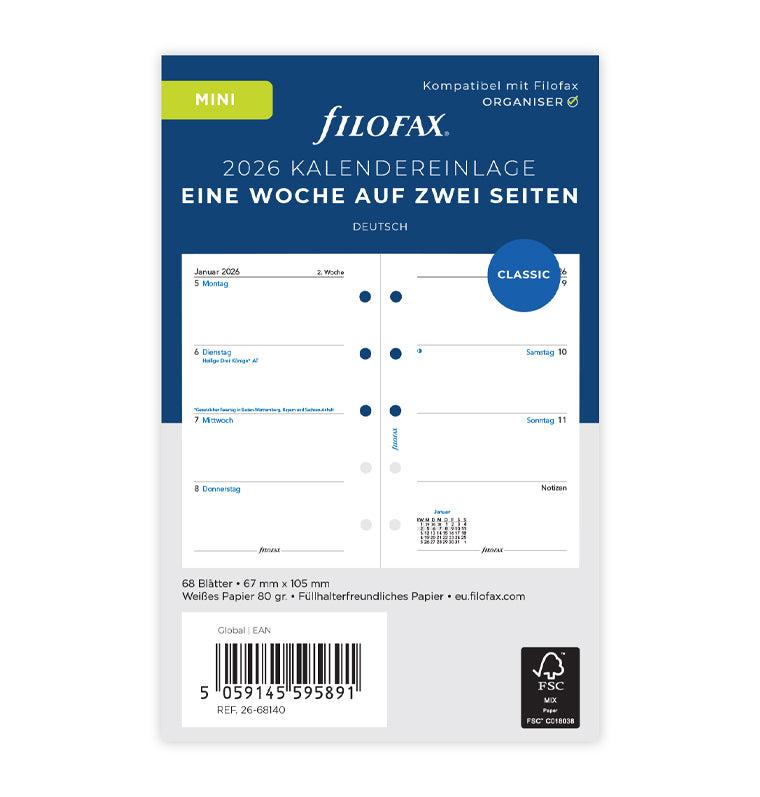 Filofax 1 Woche / 2 Seiten deutsch Mini 2026 26-68140