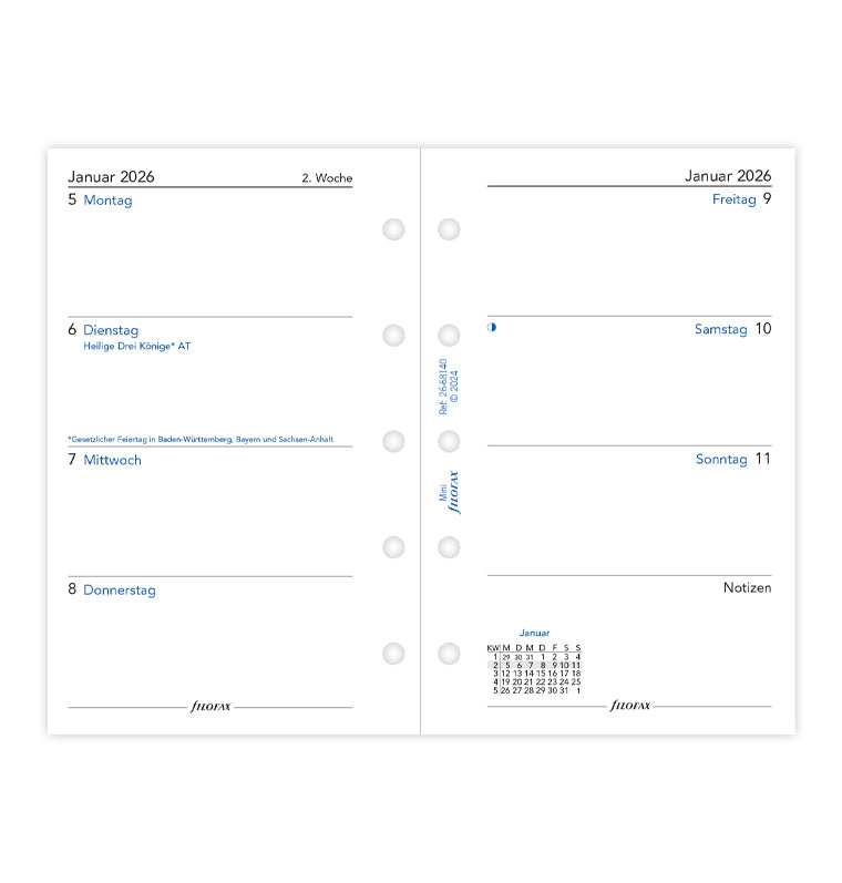 Filofax 1 Woche / 2 Seiten deutsch Mini 2026 26-68140