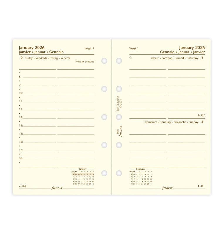 Filofax 1 Tag / 1 Seite multilingual Mini 2026 26-68142