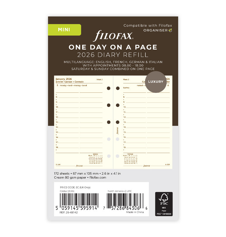 Filofax 1 Tag / 1 Seite multilingual Mini 2026 26-68142