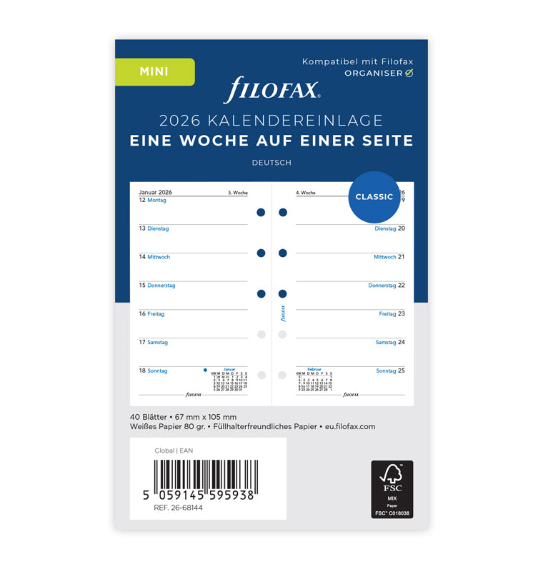 Filofax 1 Woche / 1 Seite deutsch Mini 2026 26-68144