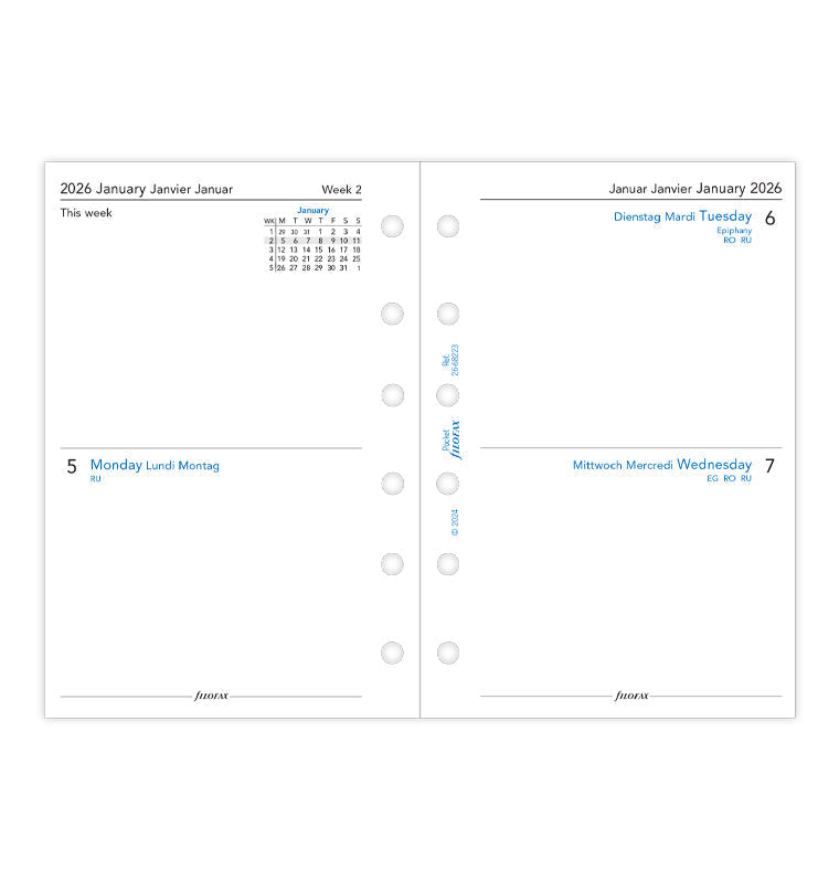 Filofax 2 Tage / 1 Seite multilingual Pocket 2026 26-68223