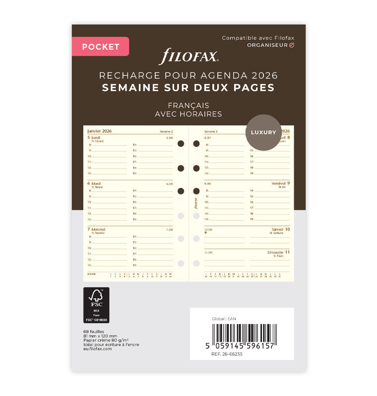 Recharge Filofax pour Agenda Une semaine sur deux pages - Français - 26-68235