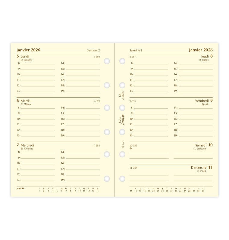 Recharge Filofax pour Agenda Une semaine sur deux pages - Français - 26-68235