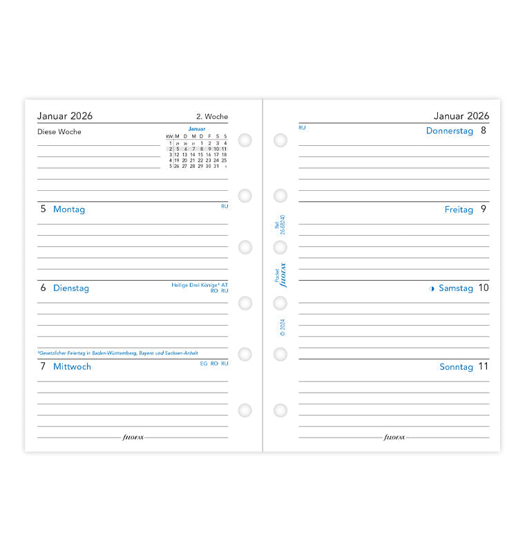 Filofax 1 Woche / 2 Seiten deutsch Pocket 2026 26-68240