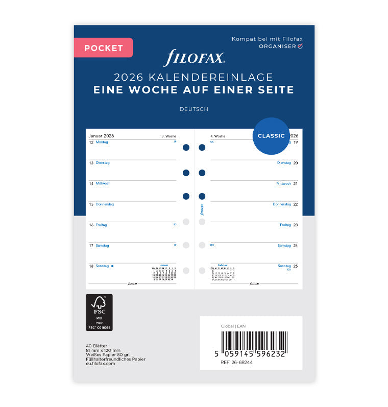 Filofax 1 Woche / 1 Seite deutsch Pocket 2026 26-68244