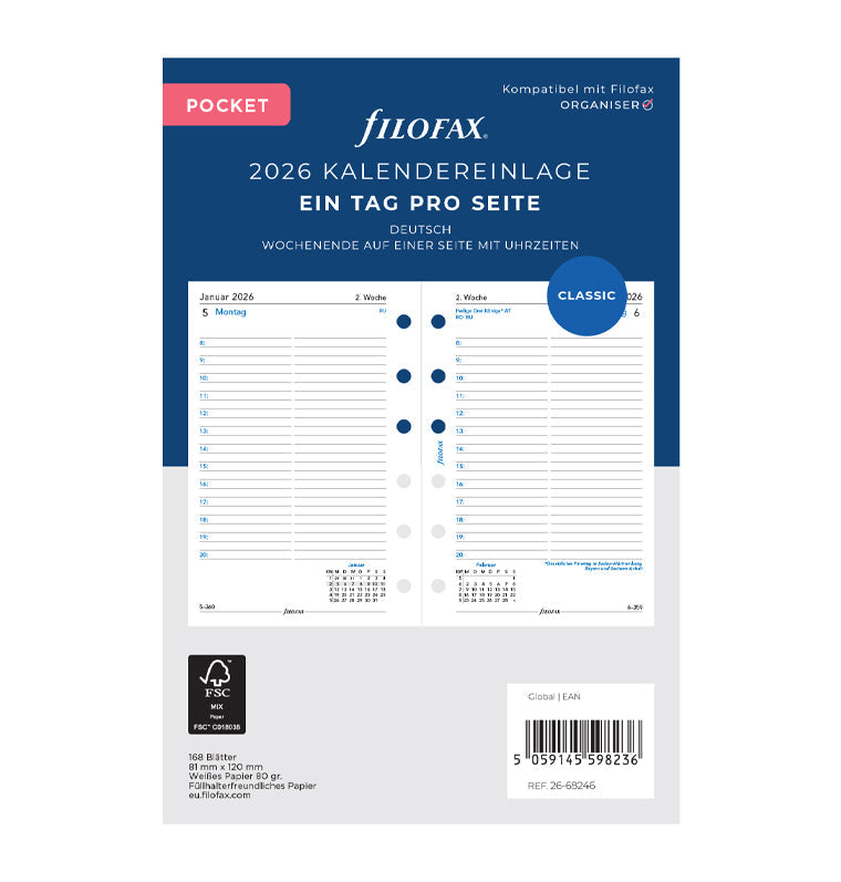 Filofax 1 Tag / 1 Seite deutsch Pocket 2026 26-68246