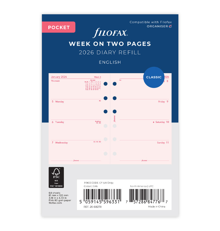 Filofax 1 Woche / 2 Seiten englisch Pocket 2026 26-68278