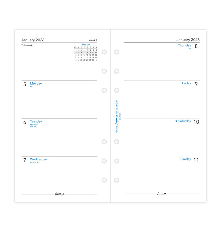 Filofax 1 Woche / 2 Seiten englisch Personal 2026 - Recyclingpapier 26-68421R
