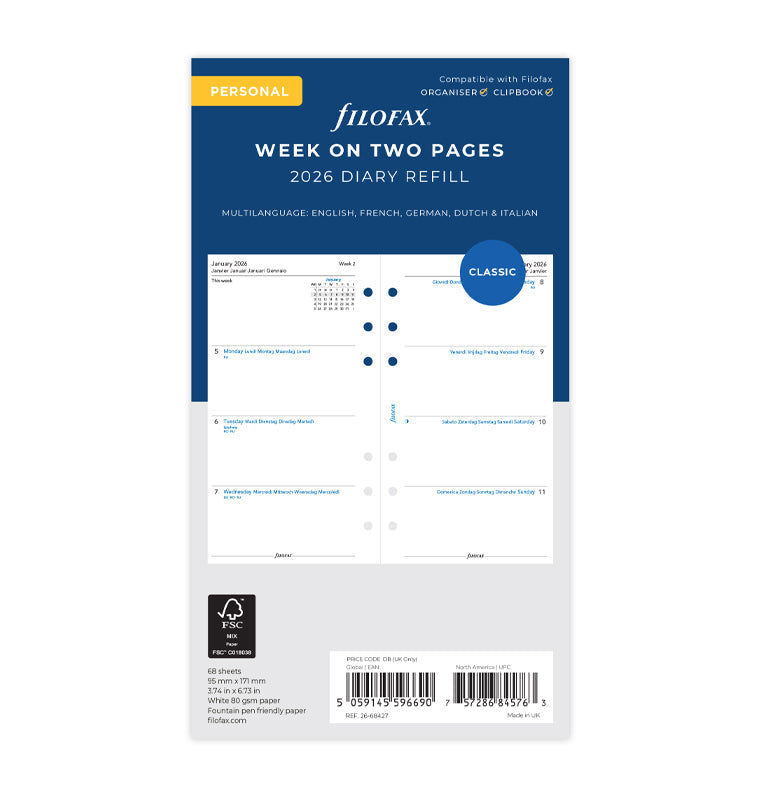 Filofax 1 Woche / 2 Seiten multilingual Personal 2026 26-68427