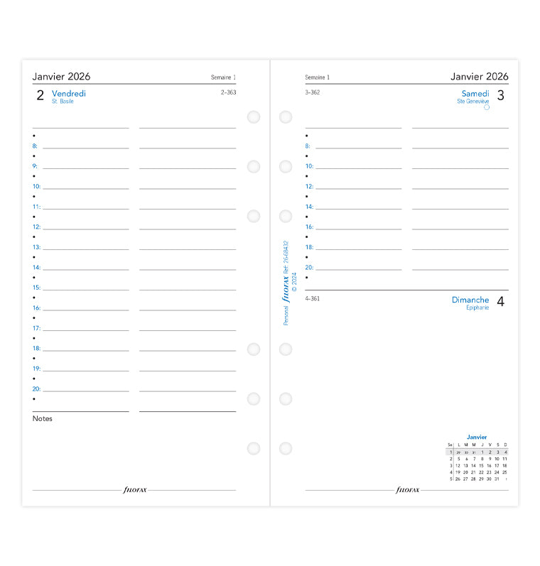 Recharge Filofax 2026 - Personal - Français - Un jour par page - 26-68432