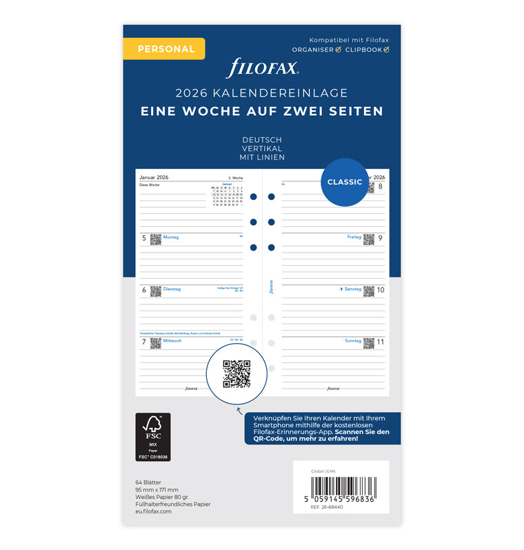 Filofax 1 Woche / 2 Seiten deutsch Personal 2026 26-68440