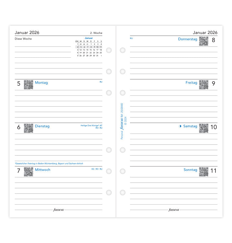 Filofax 1 Woche / 2 Seiten deutsch Personal 2026 26-68440
