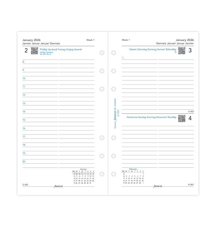 Filofax 1 Tag / 1 Seite multilingual Personal 2026 26-68442