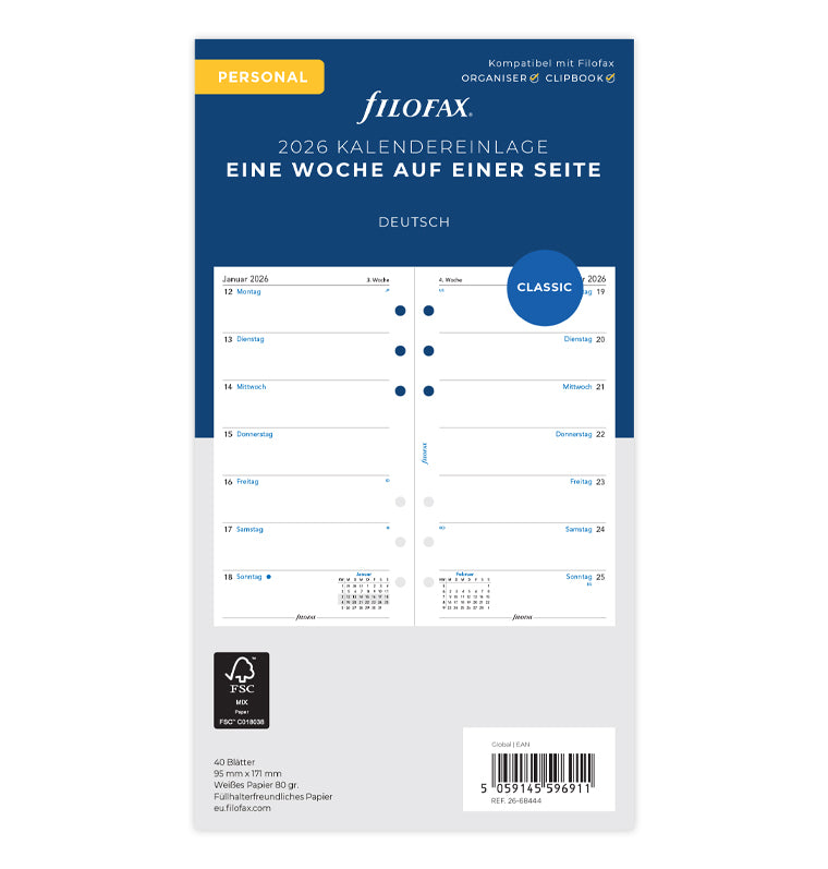 Filofax 1 Woche / 1 Seite deutsch Personal 2026 26-68444