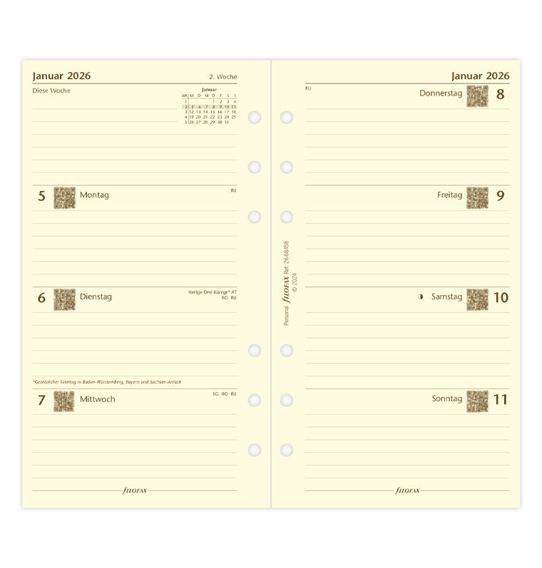Filofax 1 Woche / 2 Seiten deutsch Personal 2026 26-68458