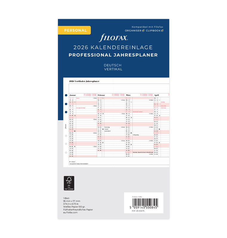 Jahresplaner deutsch Personal 2026 Filofax 26-68476