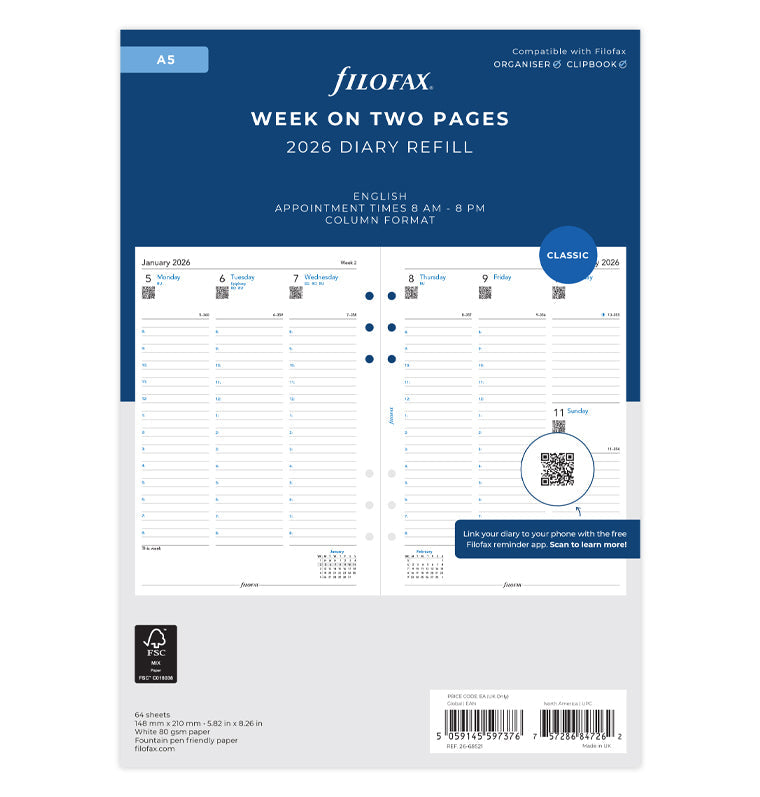 1 Woche / 2 Seiten englisch A5 2026 Filofax 26-68521