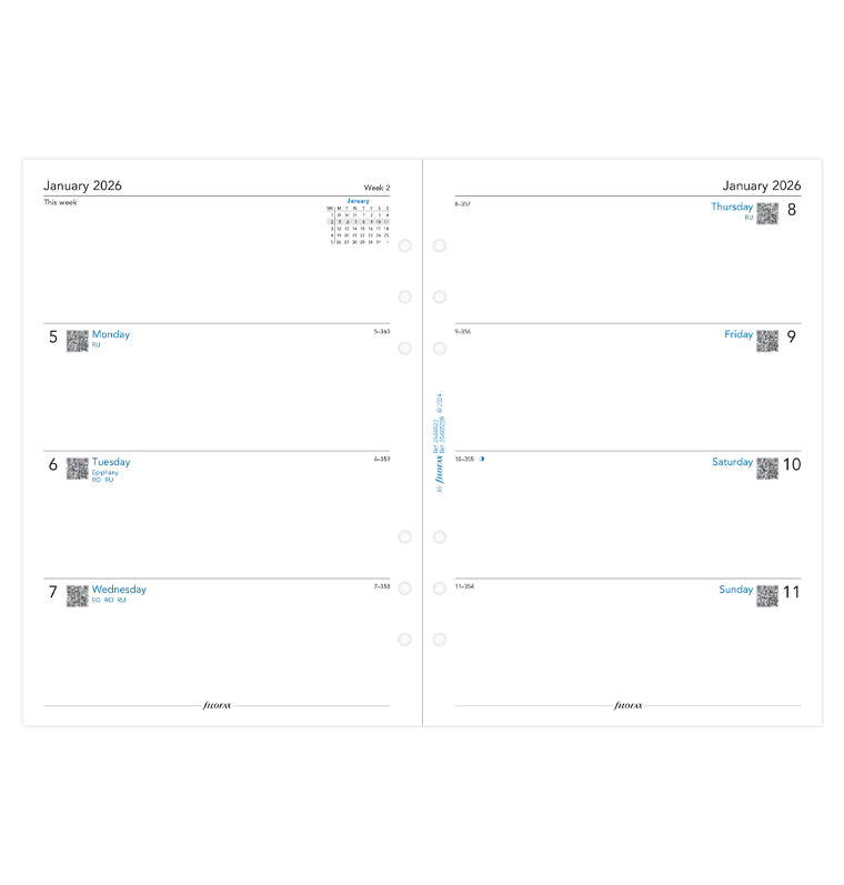 Filofax 1 Woche / 2 Seiten englisch A5 2026- 26-68522/26-68522R