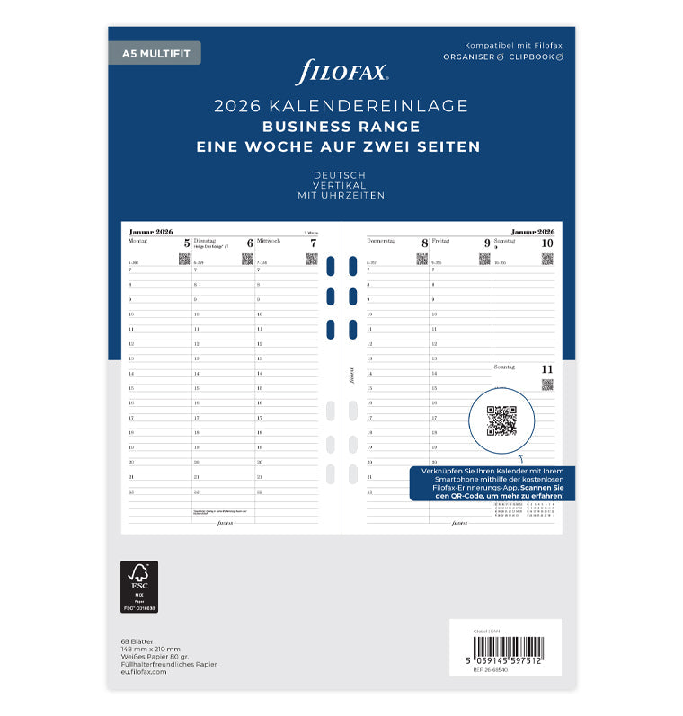 Filofax 1 Woche / 2 Seiten deutsch A5 2026 26-68540