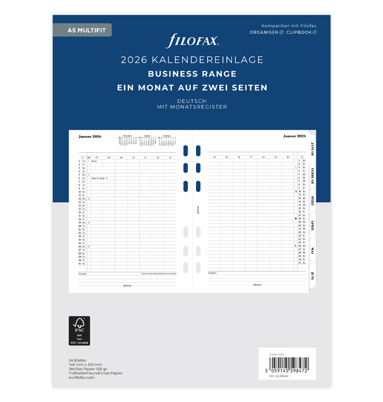Filofax 1 Monat / 2 Seiten deutsch A5 2026 26-68544