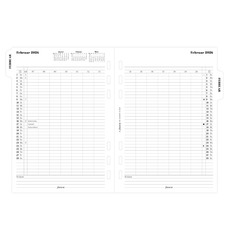 Filofax 1 Monat / 2 Seiten deutsch A5 2026 26-68544