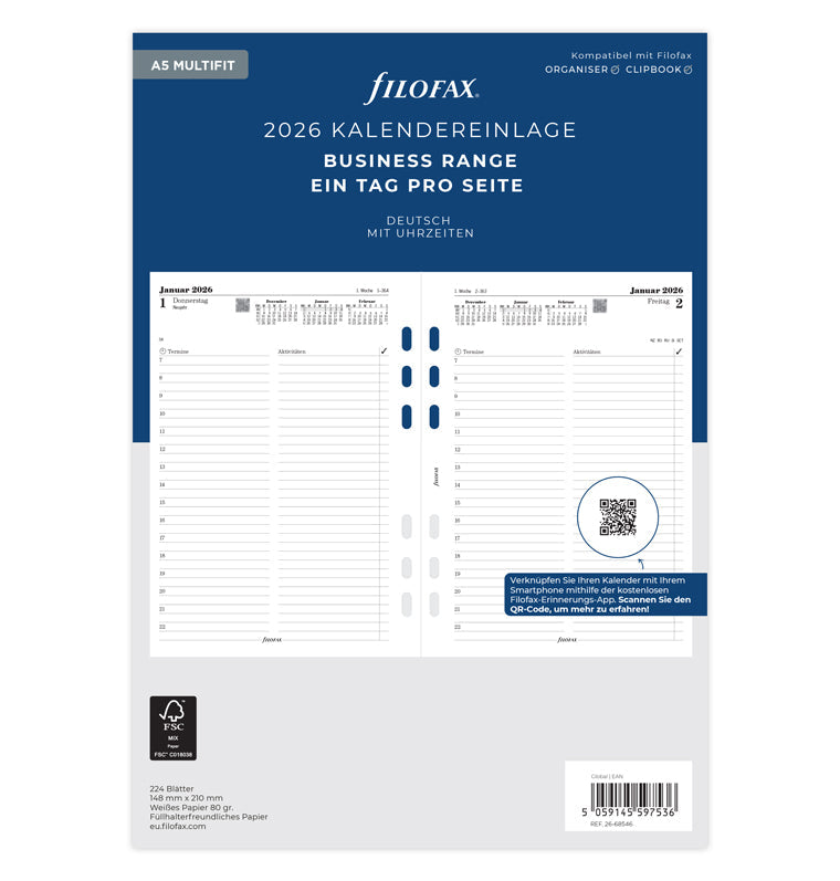 Filofax 1 Tag / 1 Seite deutsch A5 Multifit 2026 26-68546