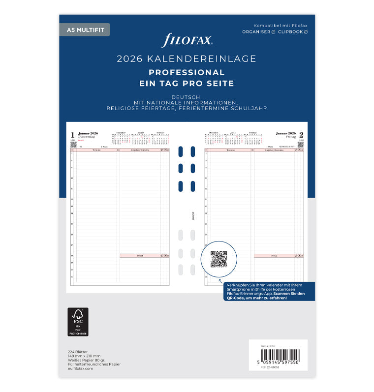 Filofax 1 Tag / 1 Seite Professional deutsch A5 2026 26-68552
