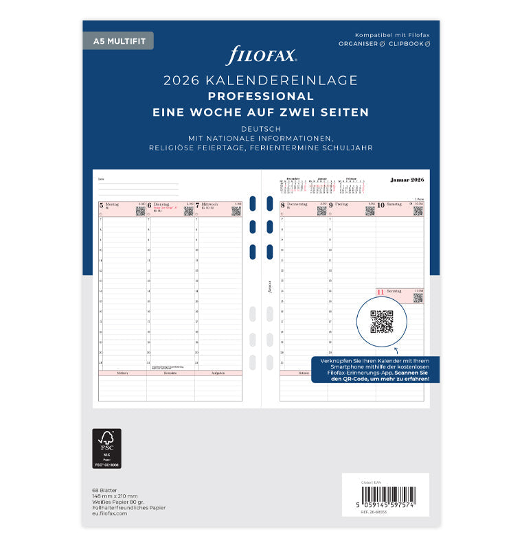 Filofax 1 Woche / 2 Seiten deutsch A5 2026 26-68553