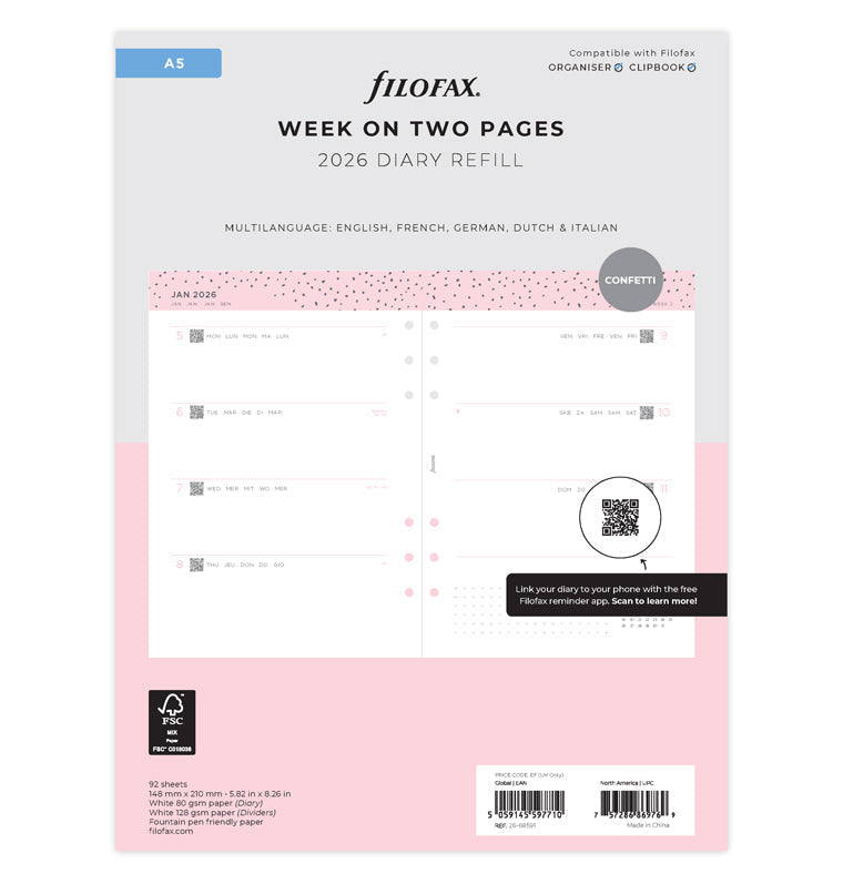 Filofax Confetti Kalender 1 Woche / 2 Seiten A5 2026 26-68591