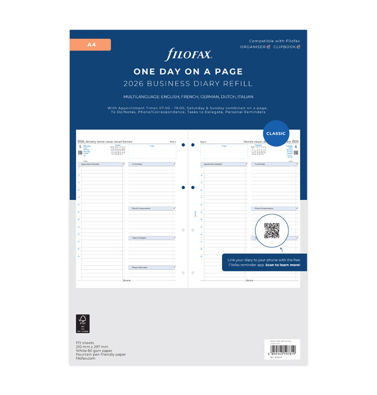 Filofax 1 Tag / 1 Seite multilingual A4 2026 26-68719