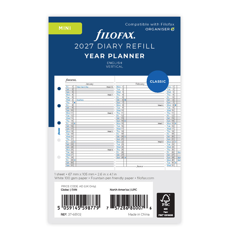 Filofax Jahresplaner englisch Mini 2027 27-68102