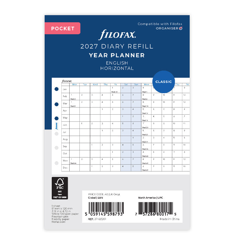 Filofax Horizontal Year Planner - Pocket 2027 English 27-68201