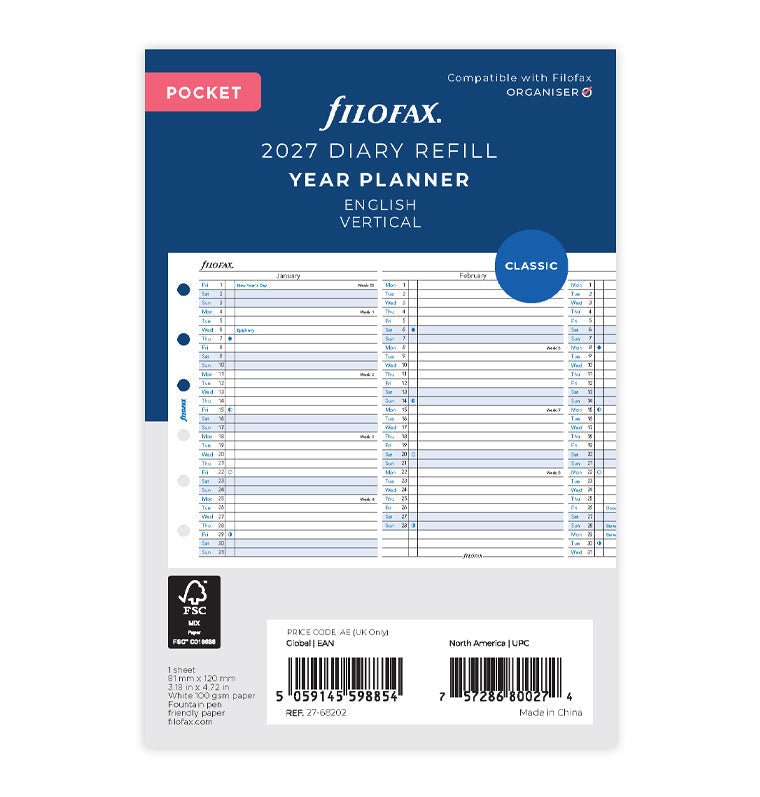 Filofax Jahresplaner englisch Pocket 2027 27-68202