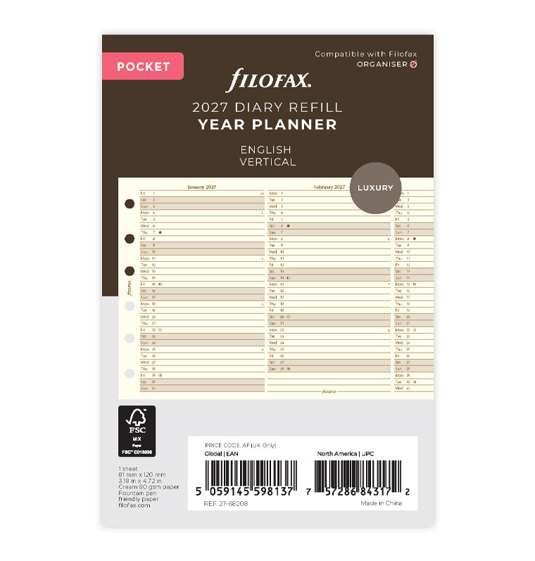 Filofax Jahresplaner englisch Pocket 2027 27-68208