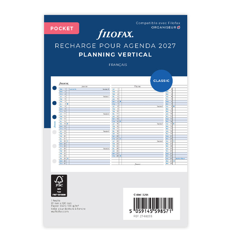 Planning Annuel Vertical Filofax 2027 27-68233