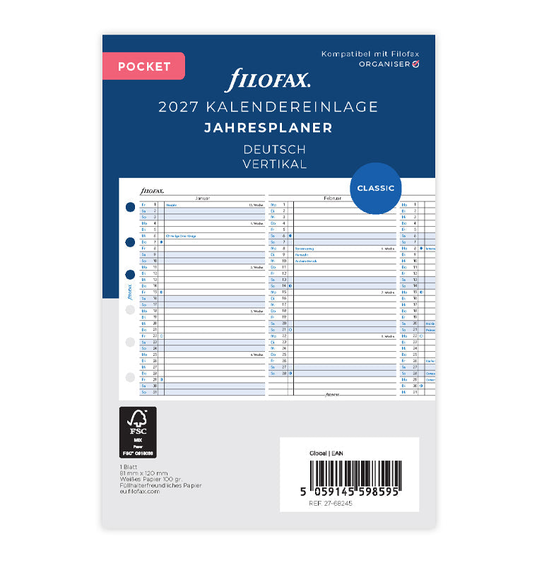 Filofax Jahresplaner deutsch Pocket 2027 27-68245