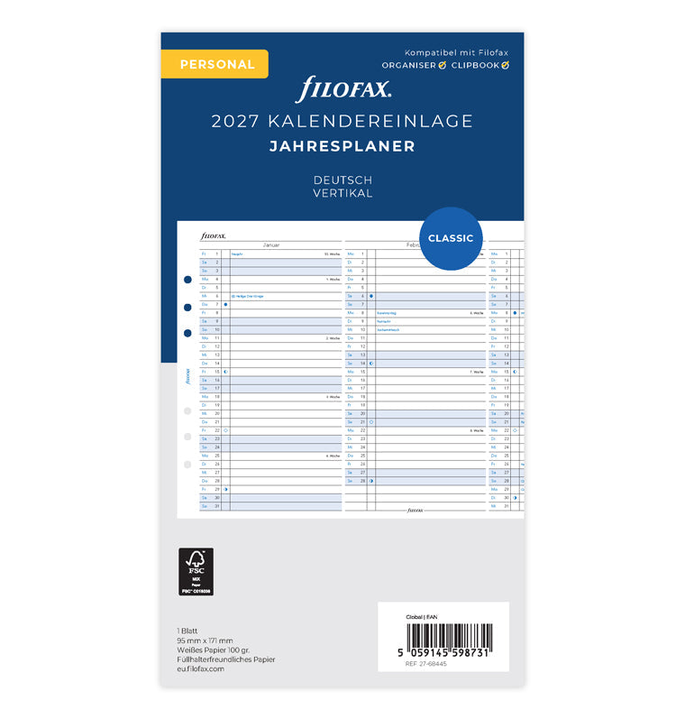 Filofax Jahresplaner deutsch Personal 2027 27-68445