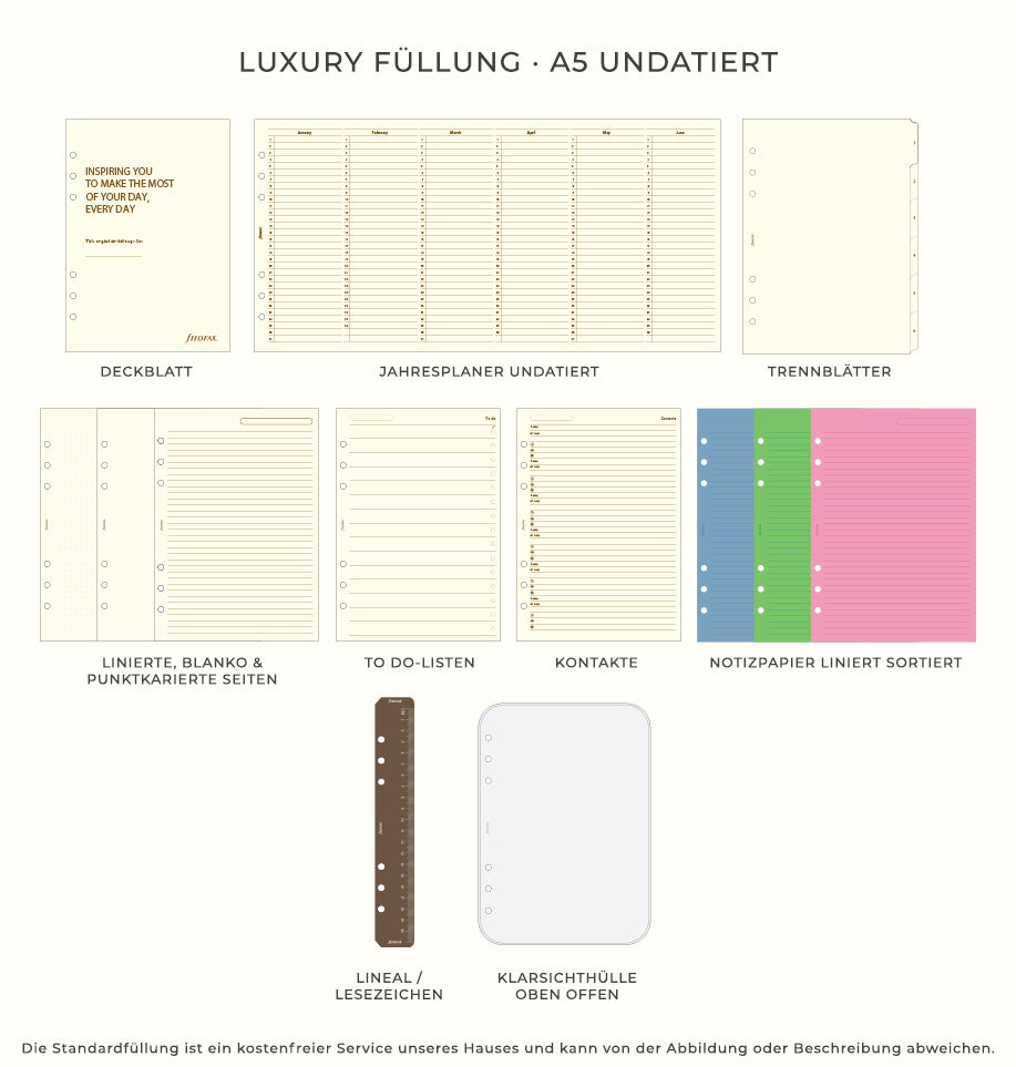 Filofax Organiser Luxury Füllung - A5 Undatiert