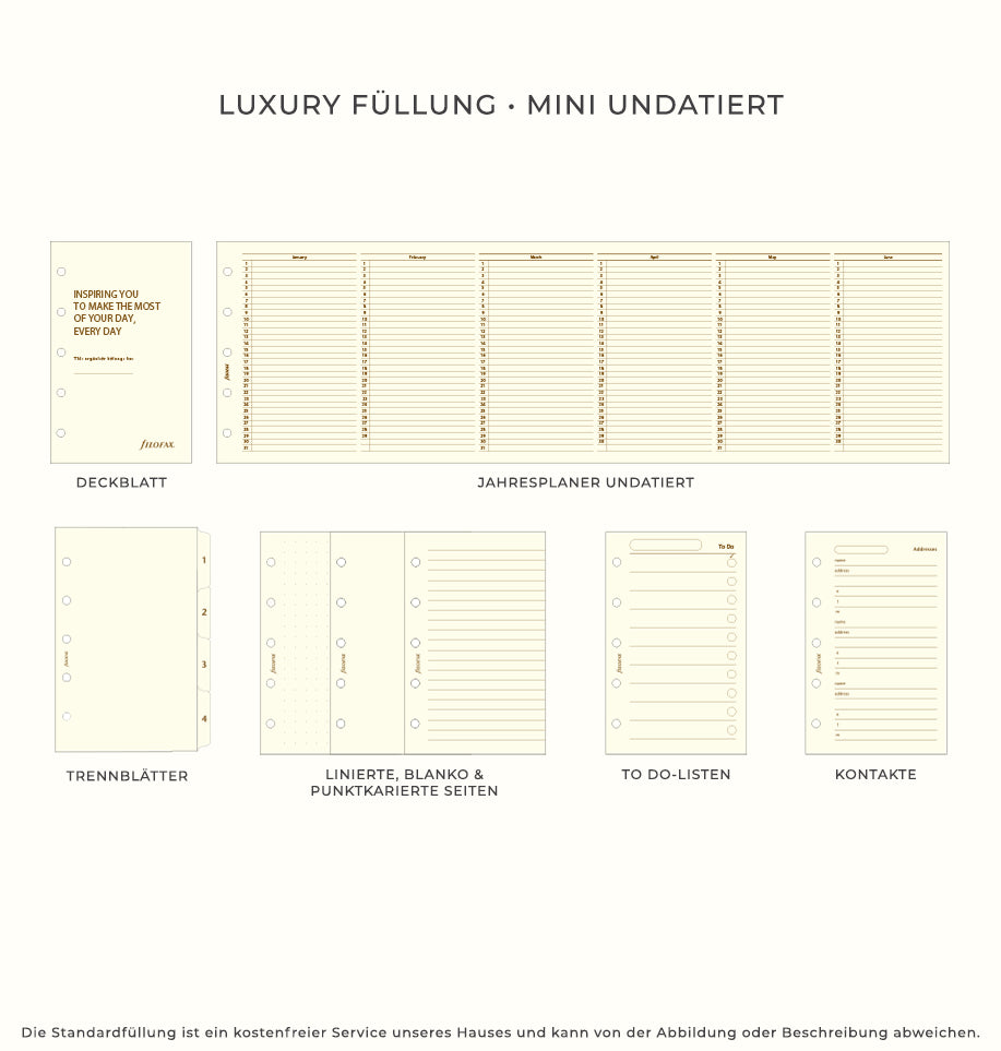 Filofax Organiser Luxury Füllung - Mini Undatiert