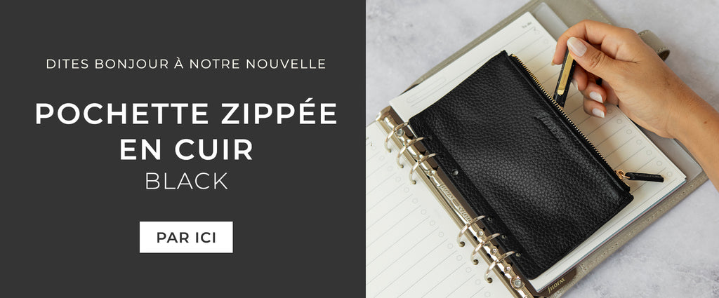 Nouveau - Pochette zippée en cuir noir